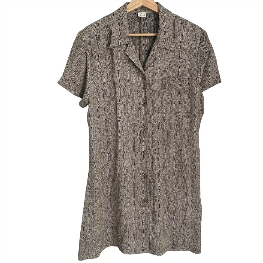 Vintage Aria Beige/Black Full Button Up Shirt Dress Size 12